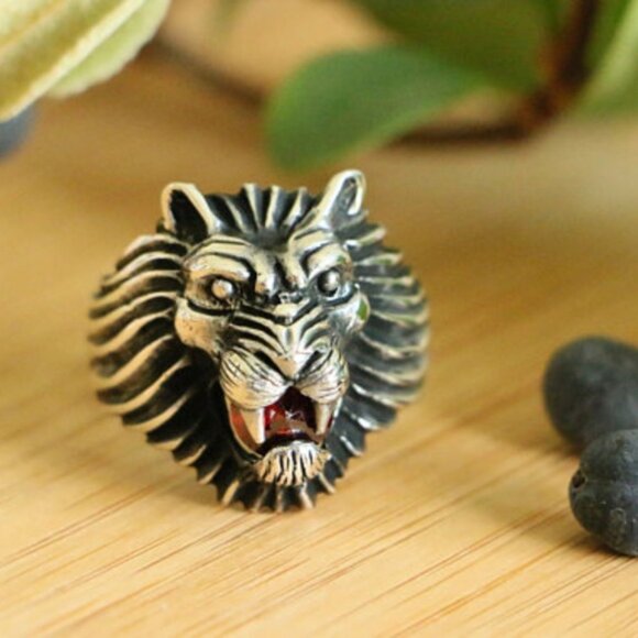 925SterlingSilver Lion Head Men'sRing cubic zircon - Picture 5 of 7
